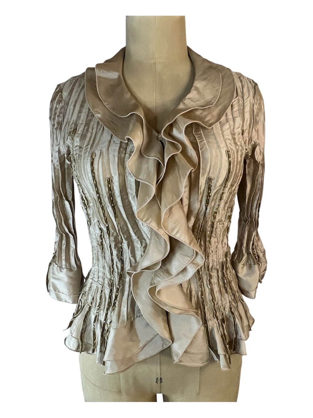 Y2k Vintage Women's Ruffled Satin Blouse in Champagne